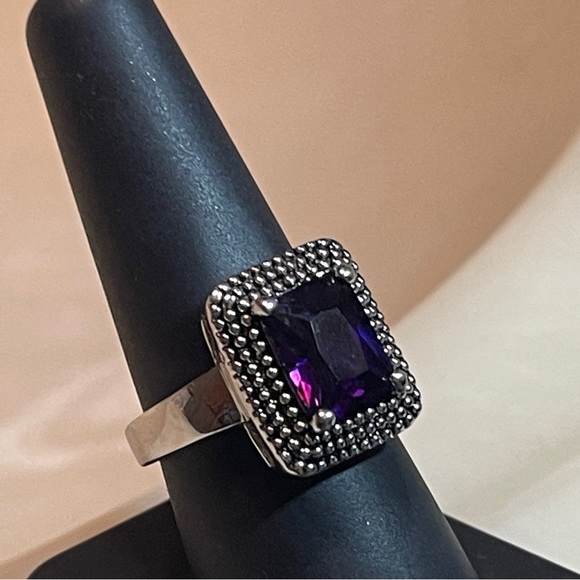 🫐Beautiful Art Deco Cushion Cut Deep Purple Amethyst Dinner Ring! - Picture 12 of 15